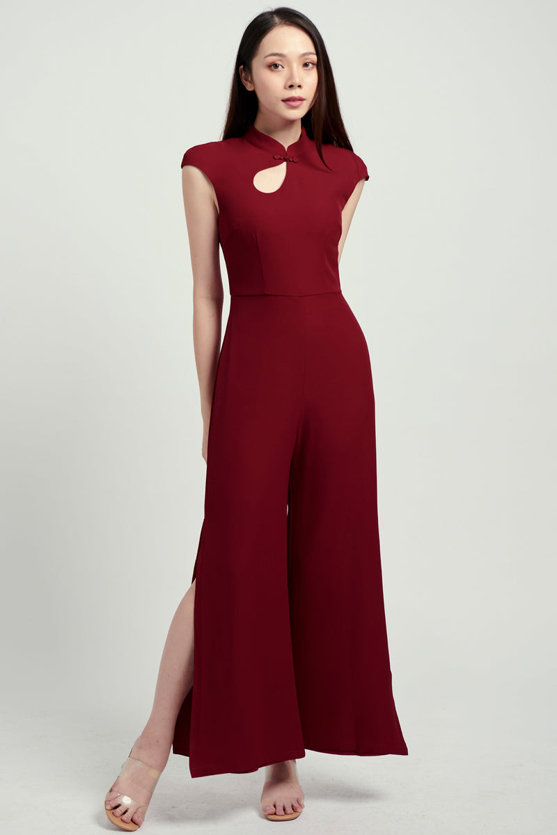 Yue Jumpsuit (Maroon) Romper white-layers.com 